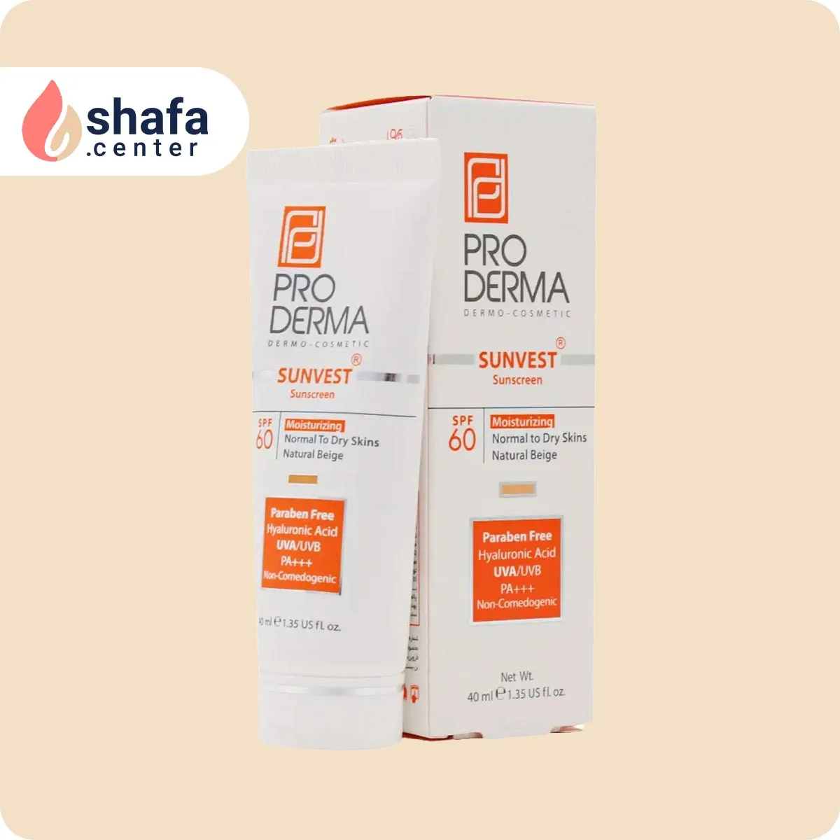 کرم ضد آفتاب و مرطوبکننده پرودرما SPF 60 بژ طبیعی برای پوستهای معمولی تا خشک