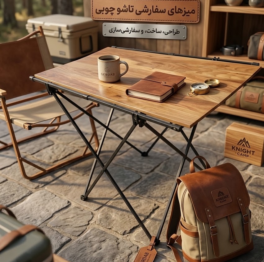 میز تاشو برند knight camp چوب گردو جدید
