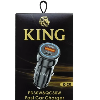 شارژر فندکی FAST مدل KING K-20 با توان 30 وات PD و خروجیهای Type-C و USB-A