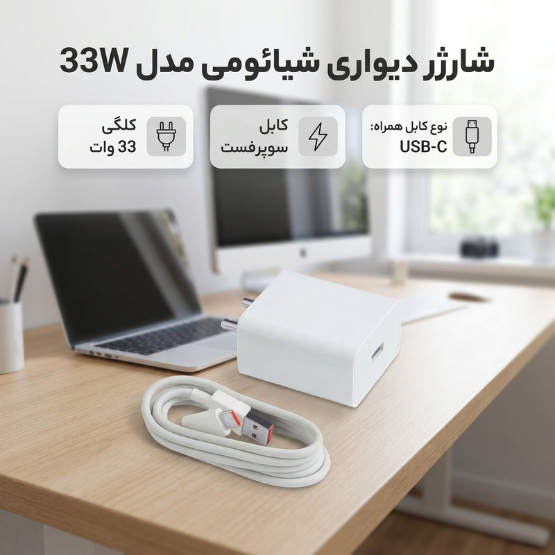 شارژر دیواری شیائومی مدل 33W به همراه کابل تبدیل USB-Cجدید