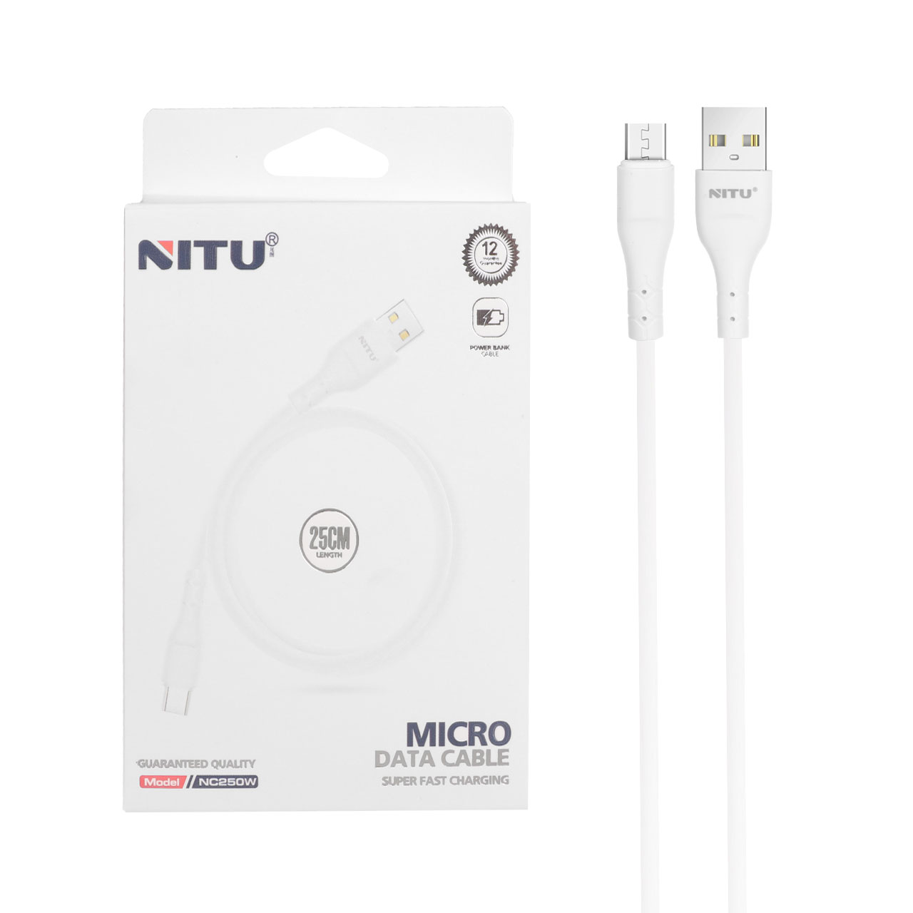 کابل شارژ پاوربانک فست اندروید NITU مدل NC250W - سفید (گارانتی 6 ماه تعویض نیکان همراه)