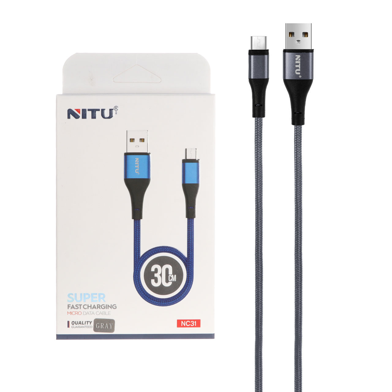 کابل شارژ پاوربانک فست اندروید NITU مدل NC31 - خاکستری (گارانتی 12 ماه تعویض نیکان همراه)