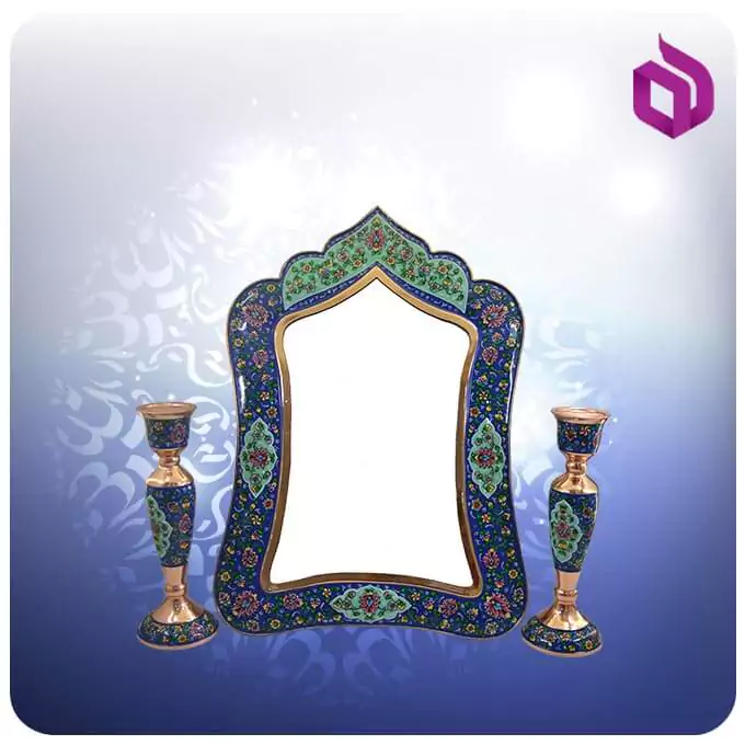 ست آینه مستطیل و جفت شمعدان مس و پرداز