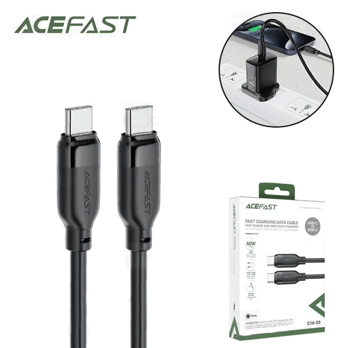 کابل Type-C به Type-C ایس فست ACEFAST C16-03 طول 1.2 متر توان 60جدید