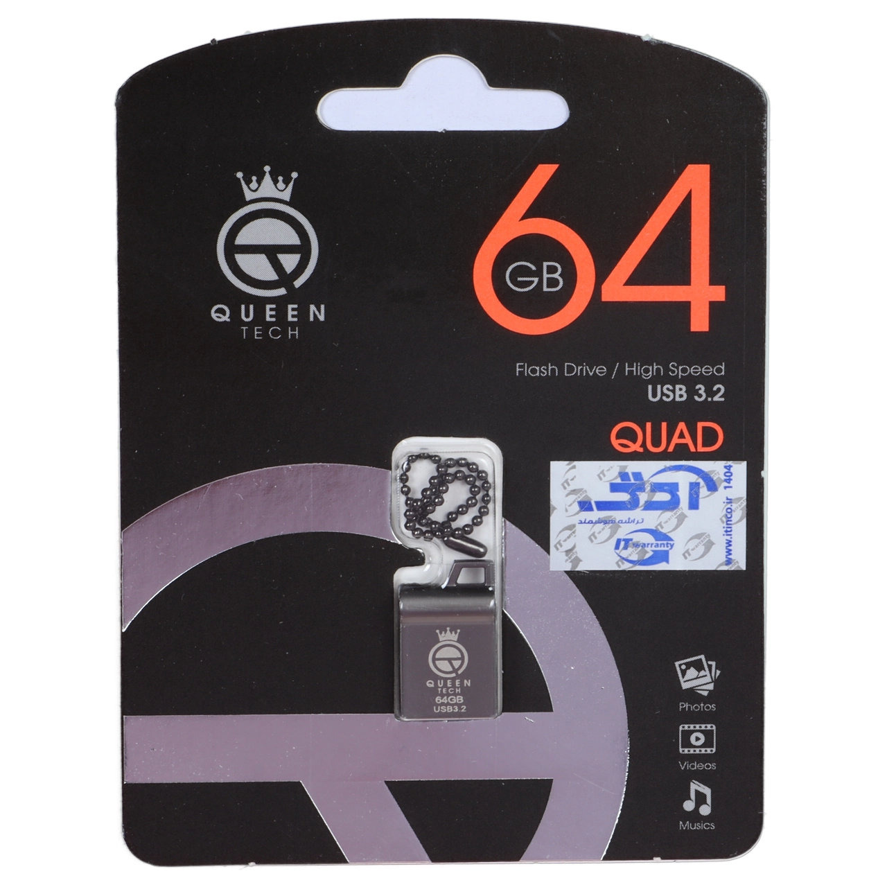 فلش 64GB USB3.2 Queen tech خاکستریجدید