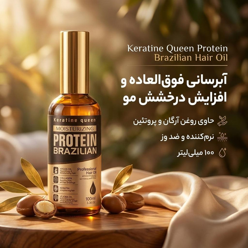 روغن مو کراتین کوئین مدل پروتئین برزیل حجم 100 میلی لیترجدید