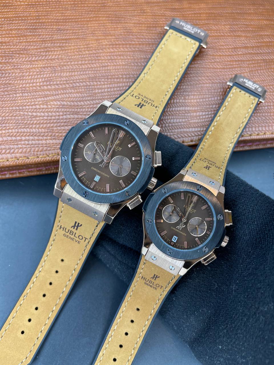 ست ساعت زنانه و مردانه هابلوت Hublot سه موتوره فعال بند رابر موتور ژاپن کد 2115847