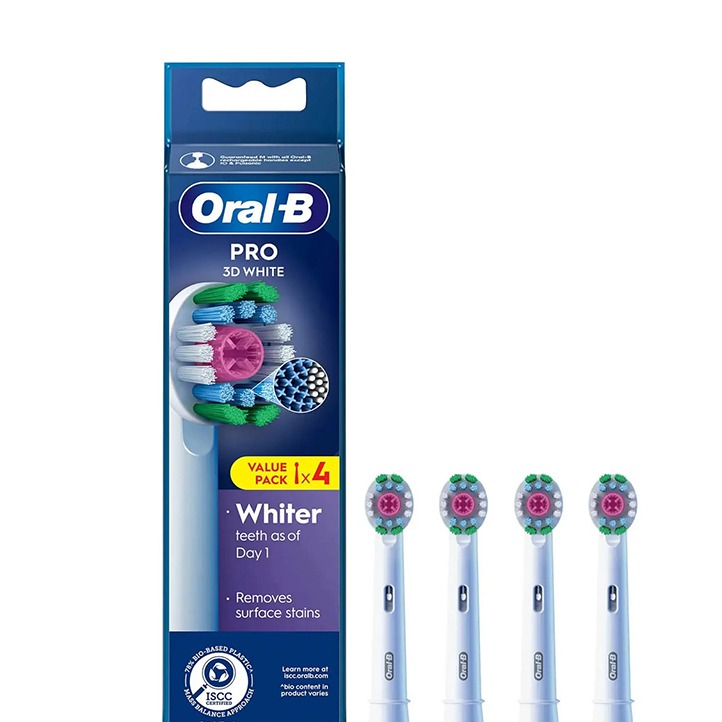 سری یدک مسواک برقی اورال بی مدل سه بعدی حرفه ای سفید (PRO 3D WHITE) بسته 4 تایی /پس کرایه جدید