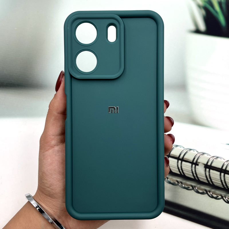 قاب گوشی Redmi 13C / Poco C65 شیائومی Armor Case ضد ضربه سیلیکونی لوگو دار Silver سولید محافظ لنز دار برجسته سبز کد 8657