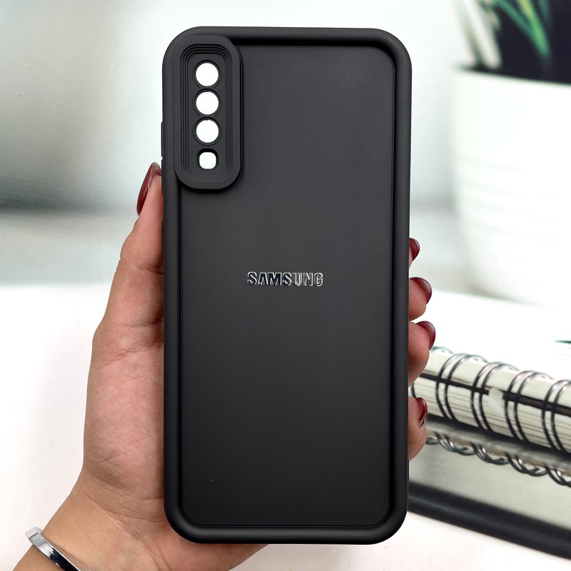 قاب گوشی Galaxy A70 / Galaxy A70S سامسونگ Armor Case ضد ضربه سیلیکونی لوگو دار Silver سولید محافظ لنز دار برجسته مشکی کد