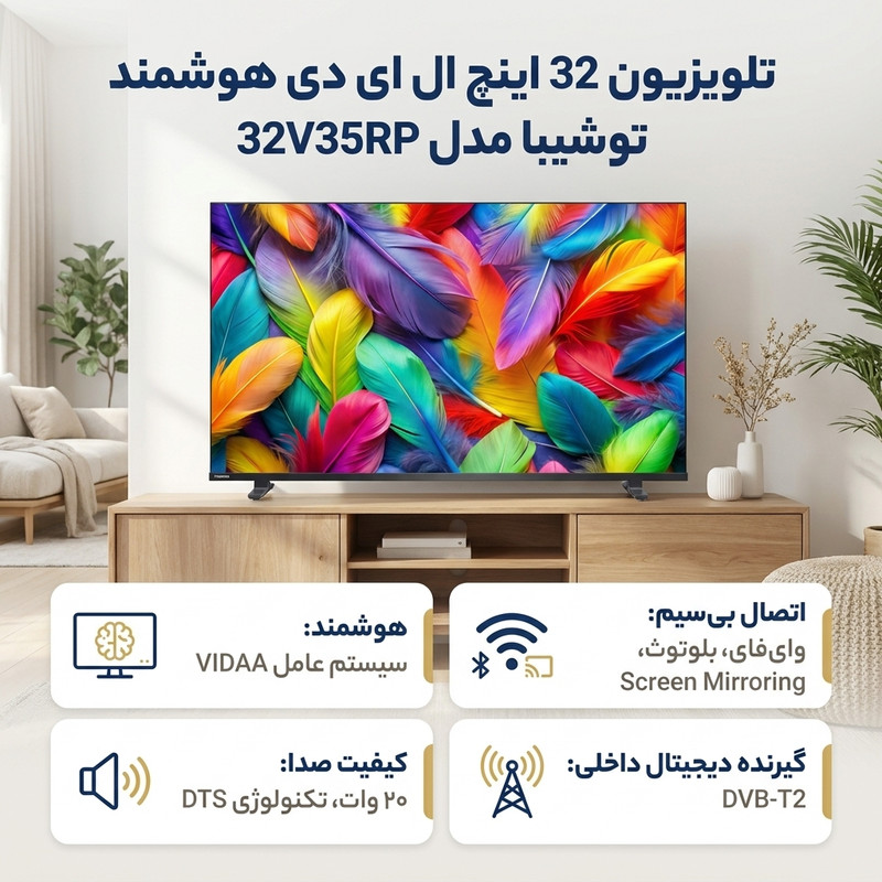 تلویزیون 32 اینچ ال ای دی هوشمند توشیبا مدل 32V35RPجدید