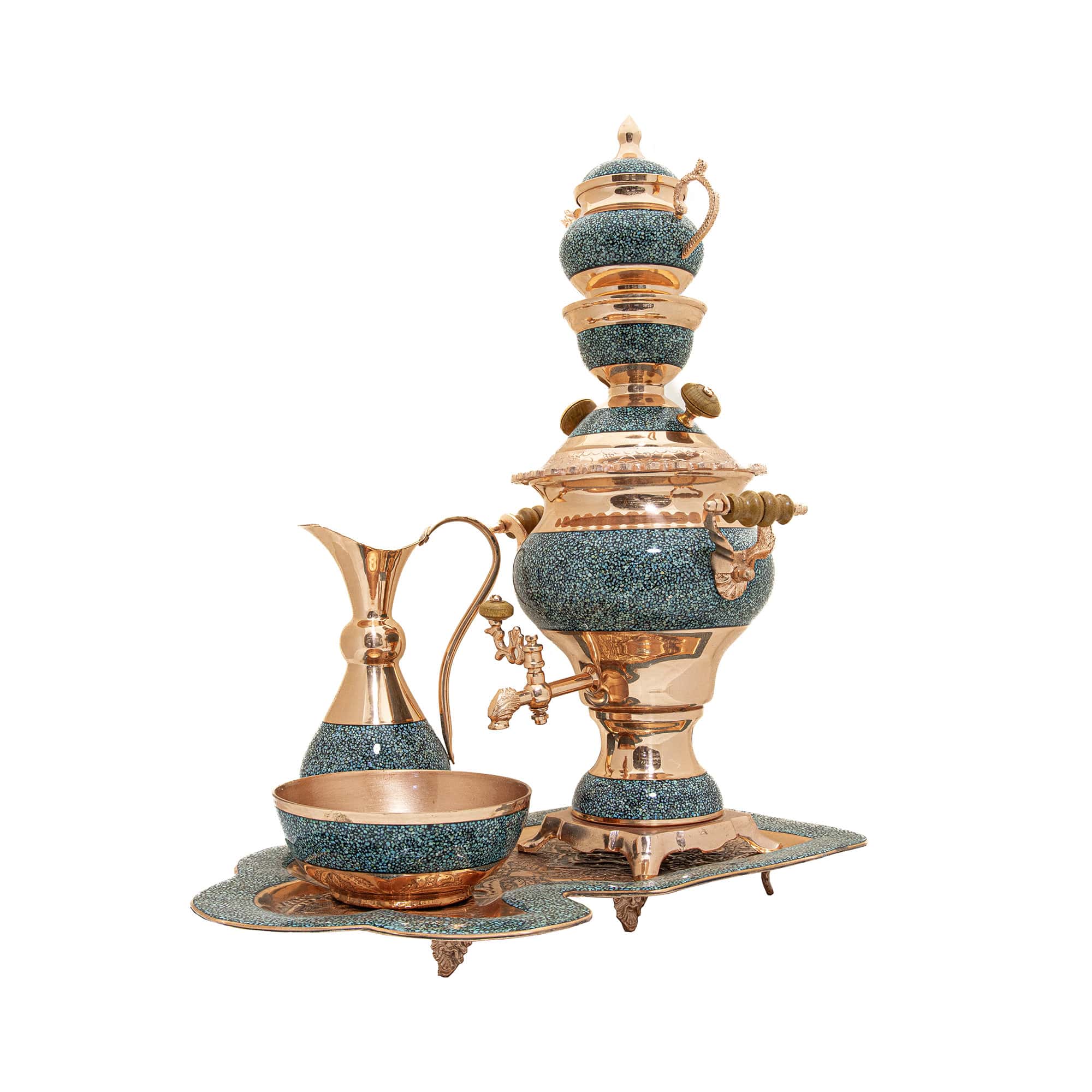 سرویس سماور مسی فیروزه کوب کد 8348