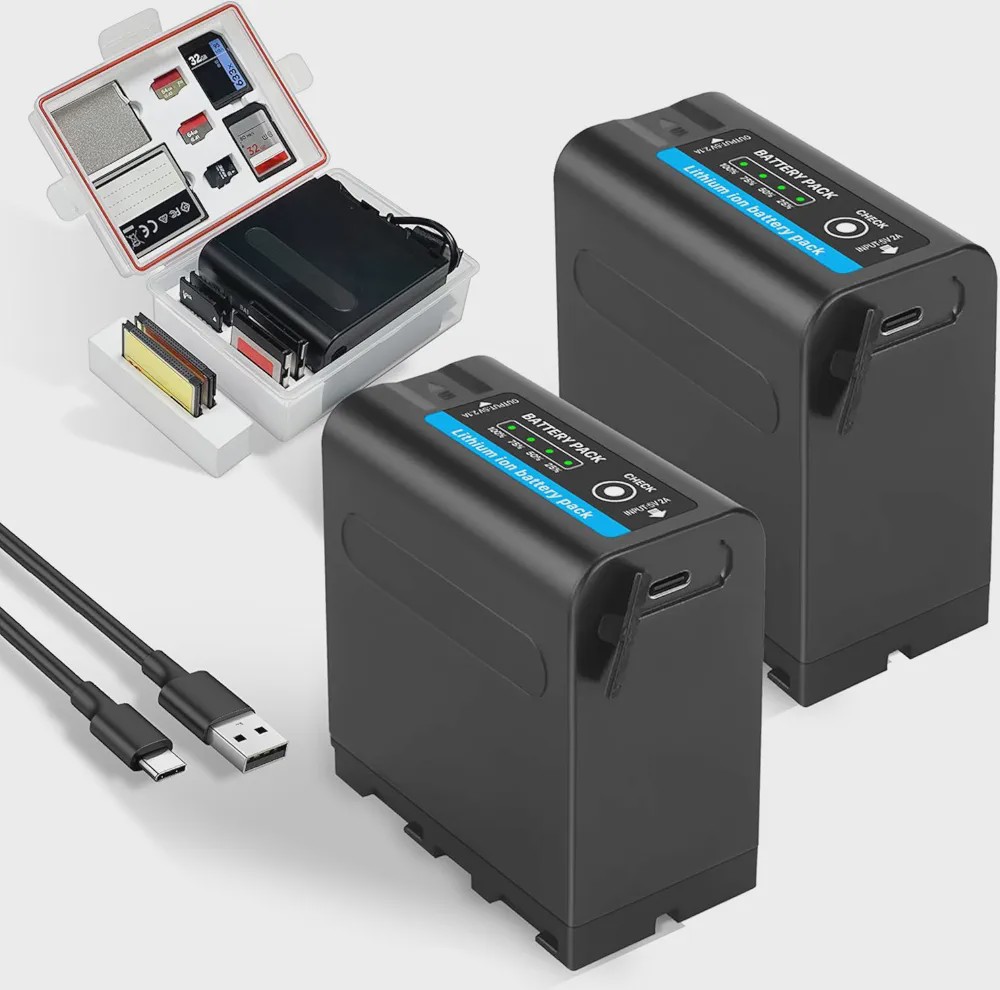 باتری همراه شارژر دوگانه برای دوربین و نور پک 2 عددی Huang NP-F970 NP-F980 10800mAh LED