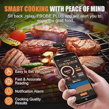 دماسنج هوشمند بلوتوثی INSMART دماسنج دیجیتال بی سیم گوشت با اپلیکیشن، ضدآب و شارژی