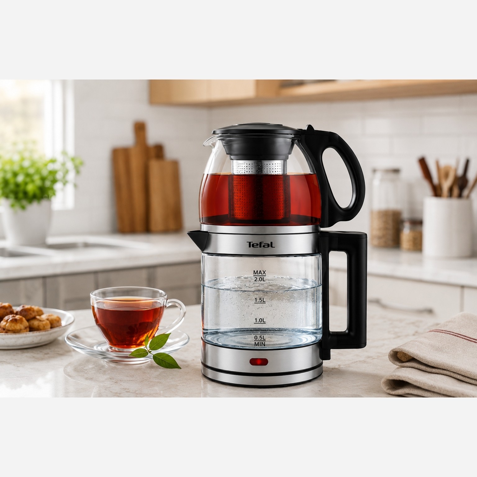 چای ساز و کتری برقی تفال مدل TF-124 دارای گرم نگه دارنده ( وارمردار)جدید