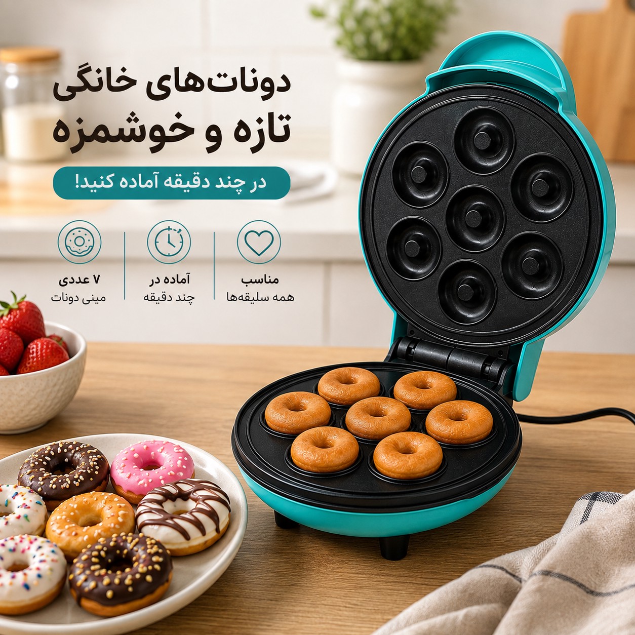 مینی دوناتساز برقی 7 عددی مدل JP-555 دونات خانگی سریع و آسانجدید