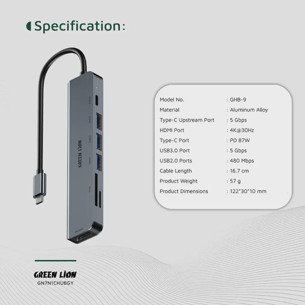هاب 7 در 1 گرین لاین Green Lion 7-in-1 USB-C Hubجدید