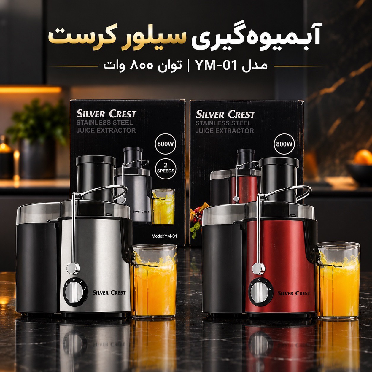 آبمیوه گیری سیلور کرست مدل YM-01 ، دهانه بزرگ 6.5 سانتی و بدنه استیل