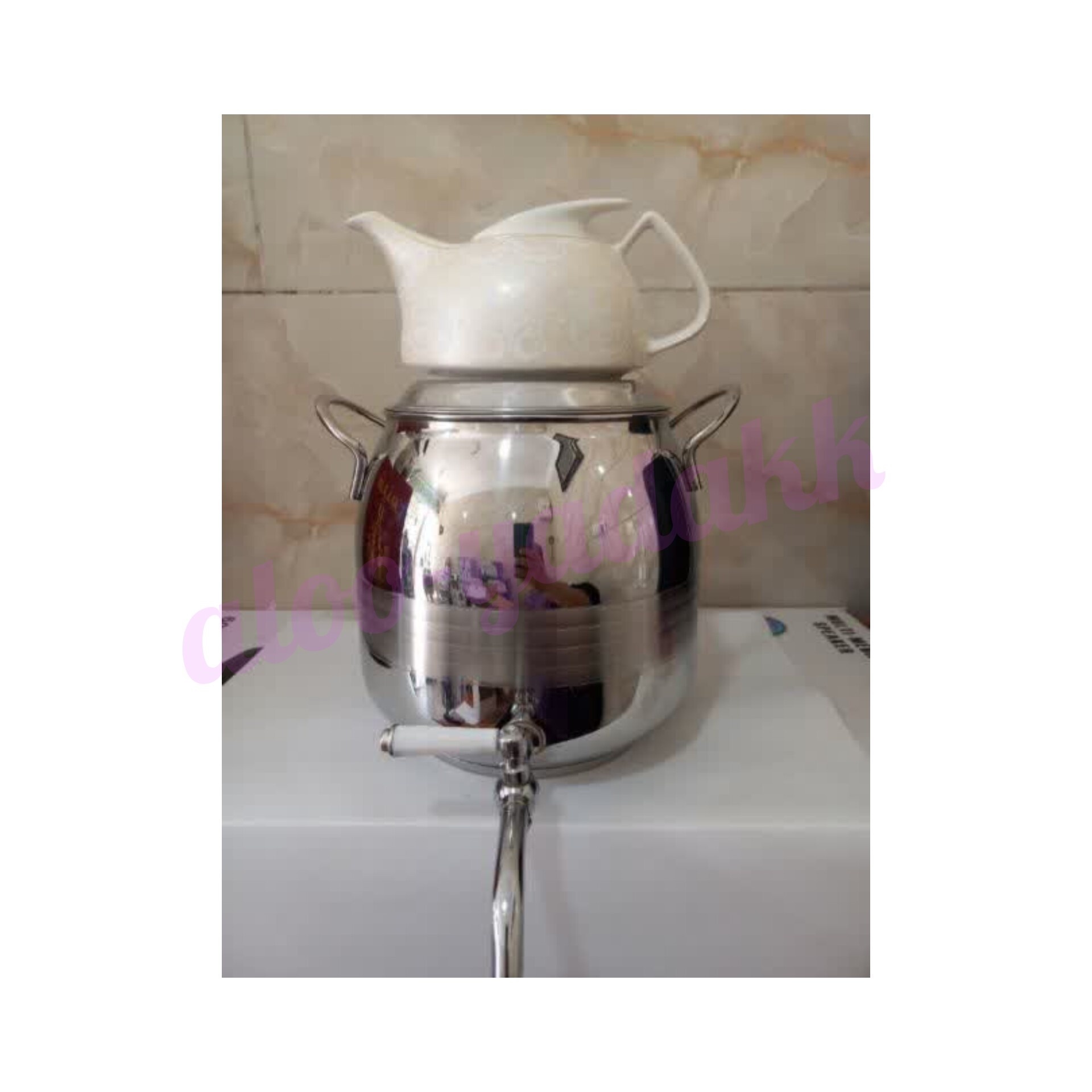 کتری استیل شیردار با قوری چینی سفید ساده مدل روی همیجدید