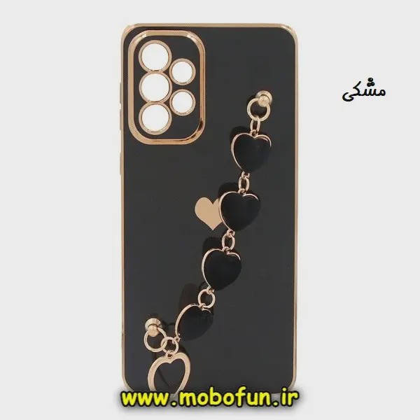قاب گوشی Galaxy A73 5G سامسونگ طرح مای کیس گلد لاین لاکچری دستبندی زنجیری قلبی مخملی آویزدار محافظ لنز دار مشکی کد E4...