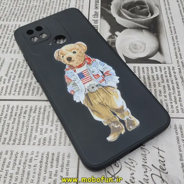 قاب گوشی Redmi 10C - Poco C40 شیائومی سیلیکونی ژله ای محافظ لنز دار طرح خرسی تدی Tedi مشکی کد 127
