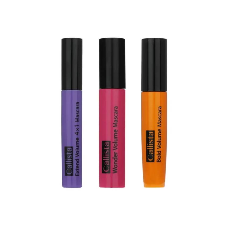 ریمل کالیستا در 3 مدل بنفش صورتی و نارنجی حجم دهنده بلند کننده و بلند کننده عالی