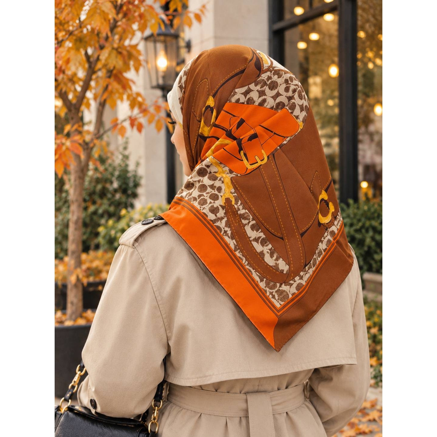 روسری ابریشم کیفیت مستر وارداتی سایز 90 رنگ نارنجی برند کوچجدید