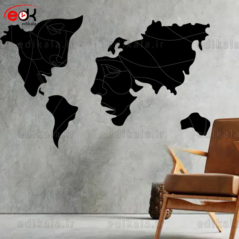 آینه دکوراتیو طرح نقشه جهان و چهره شماره 1 در پنج رنگ و ابعاد انتخابی+فایل کورلجدید
