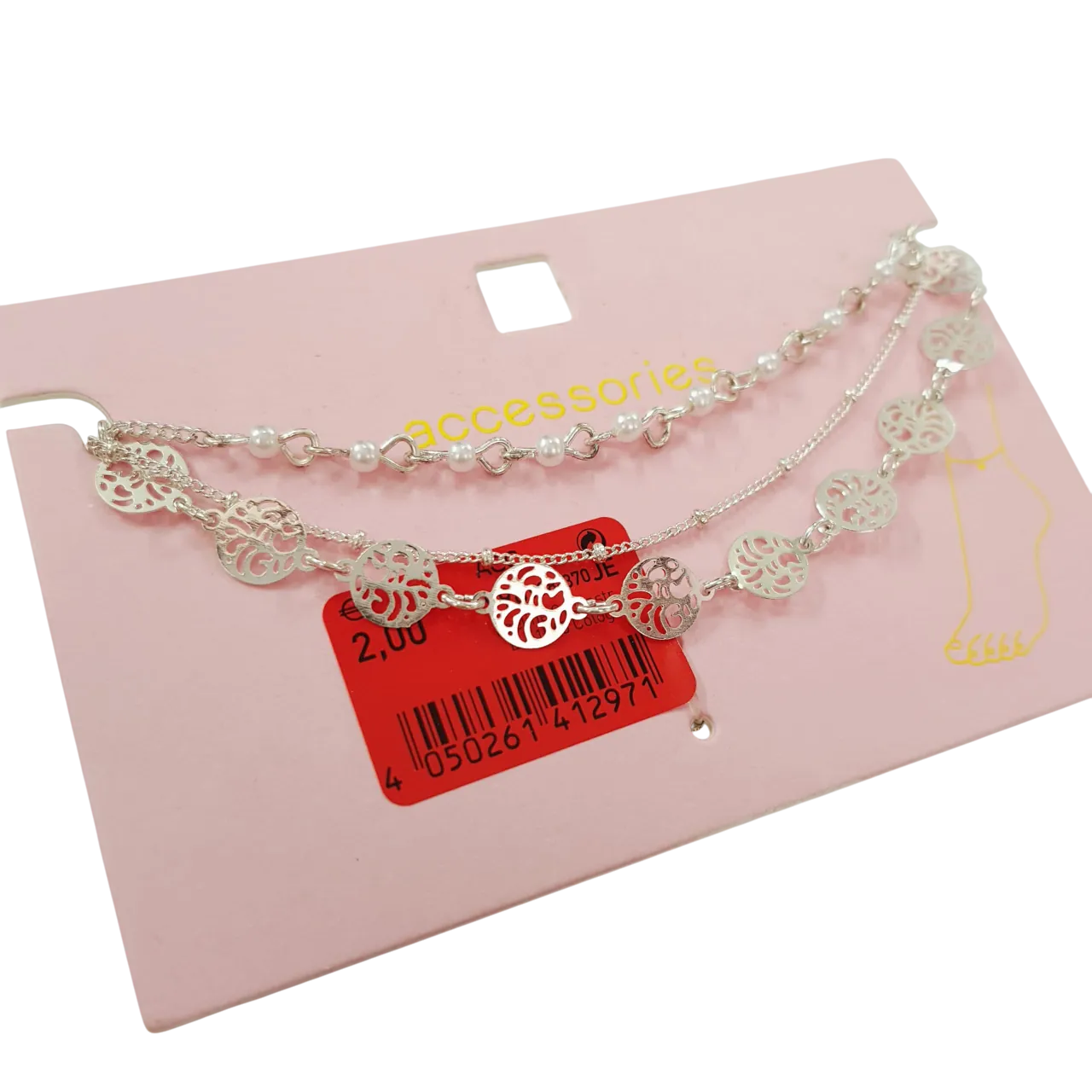 پابند سه ردیف نقره ای مرواریدی ، فری سایز قابل تنظیم