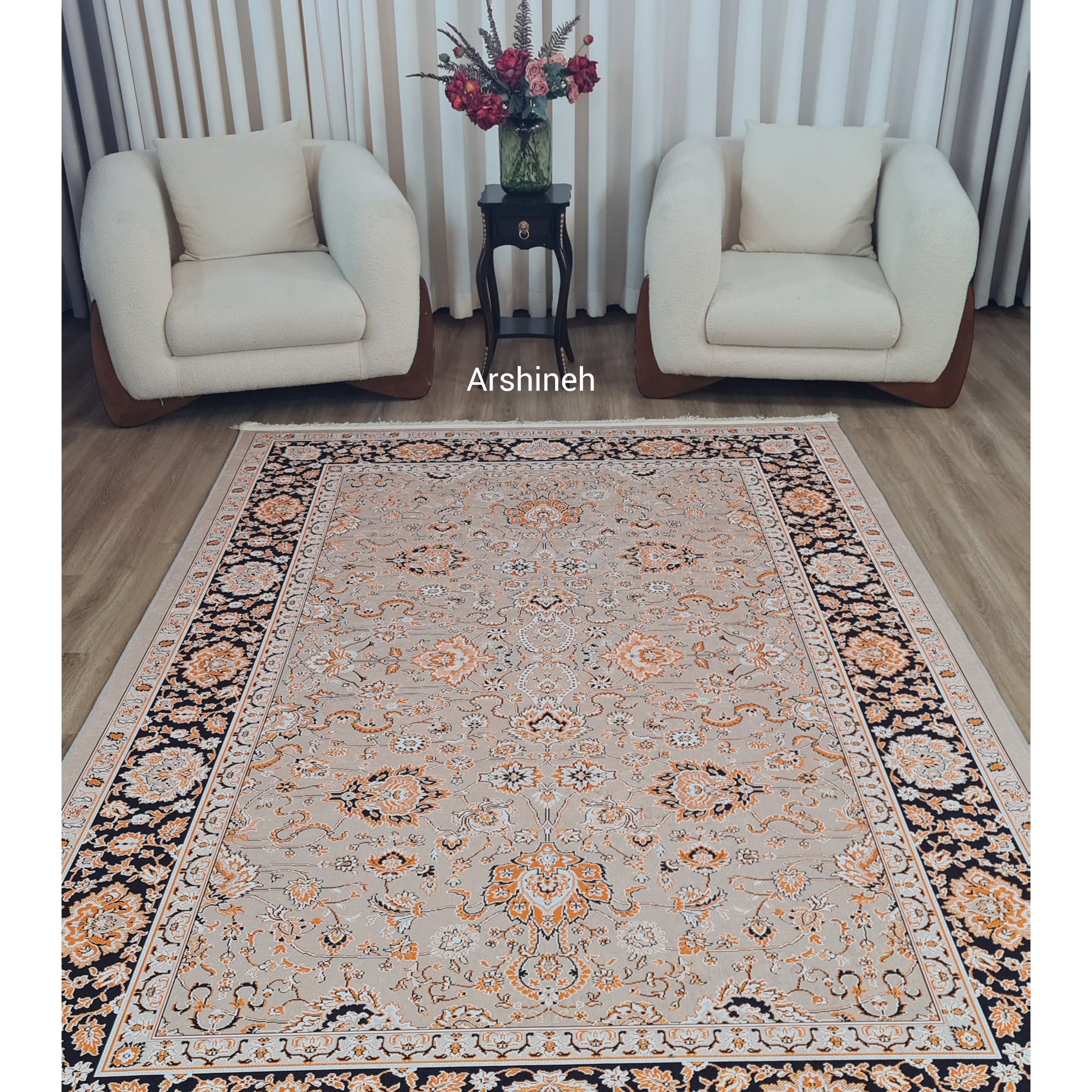فرشینه مخمل ترک سنتی خاکی نارنجی U454جدید