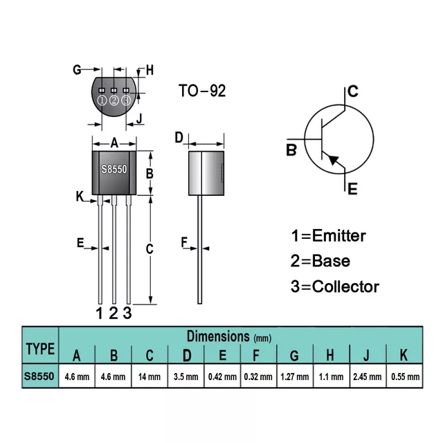ترانزیستور 2SC8550 نوع PNP پکیج TO-92 بسته 10 عددی