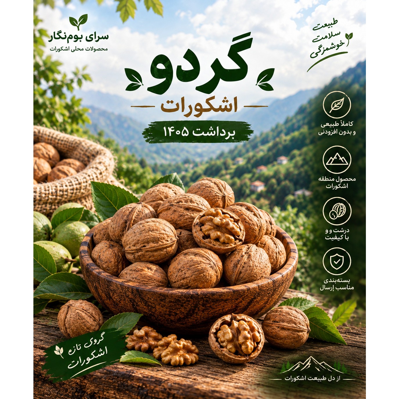 گردوی تازه اشکورات / برداشت 1405 / بسته 1 کیلویی