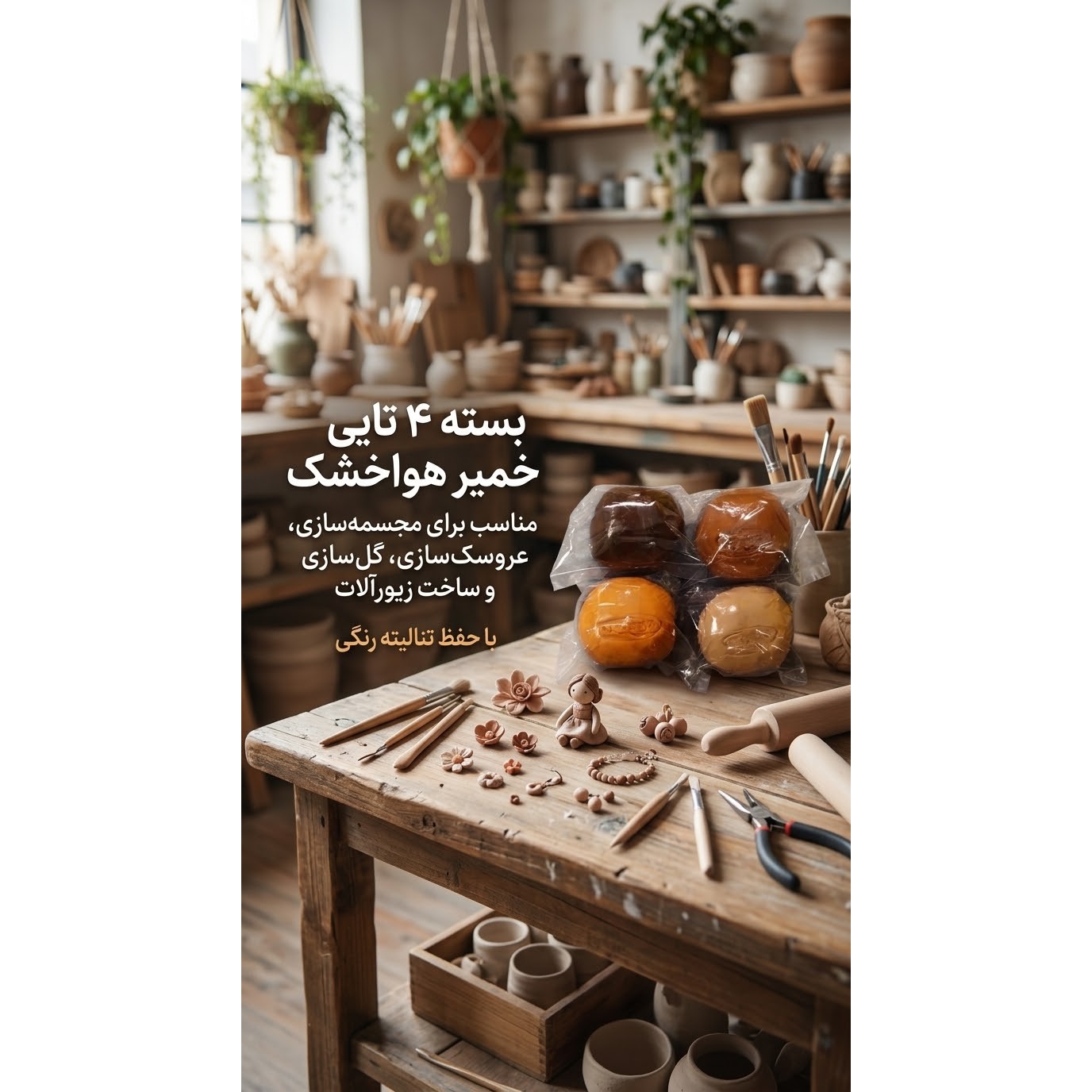  خمیر مجسمه سازی هواخشک قهوه ای پک4رنگ 200گرم 