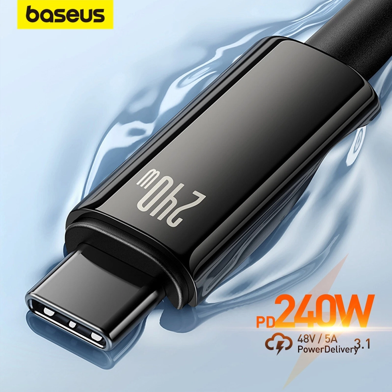 کابل تایپ سی به تایپ سی 240 وات 2 متری بیسوس Baseus TUNGSTEN GOLD Type-C to Type-C 240W 200cm