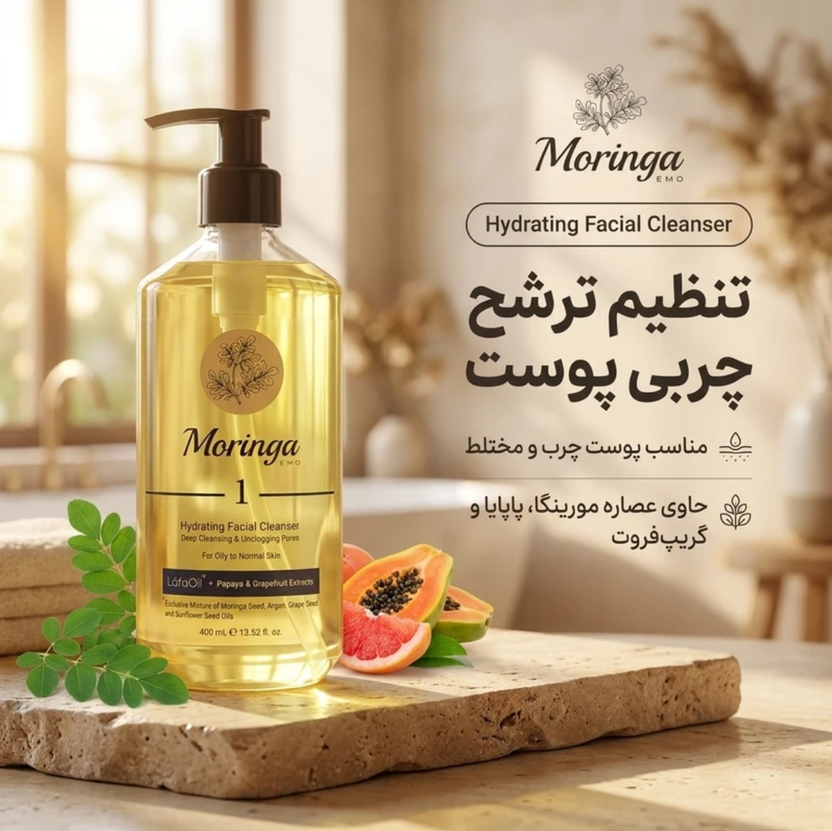 ژل شستشوی مورینگا پوست چرب ومختلط 1