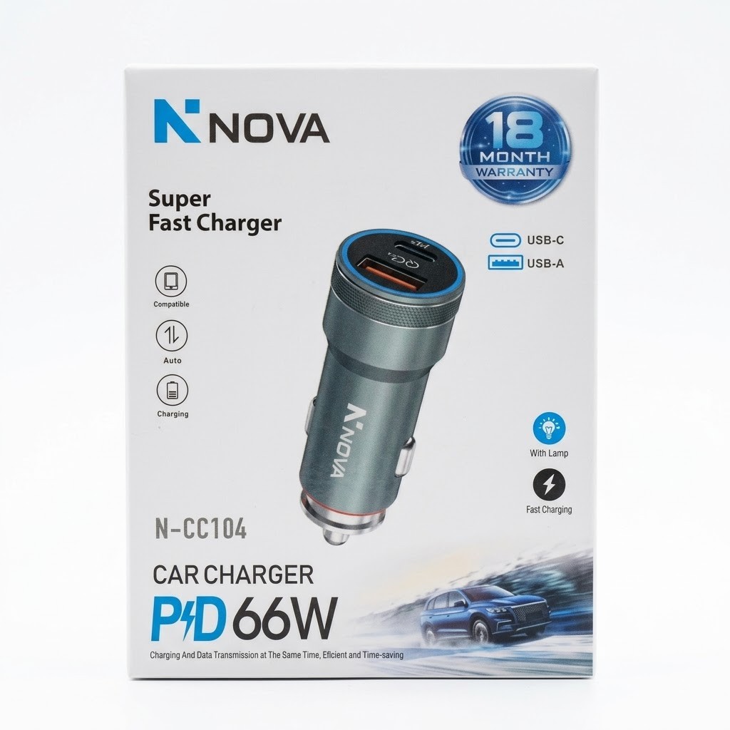 شارژر فندکی نوا NOVA مدل N-CC104 توان 66 وات Super Fast Chargerجدید