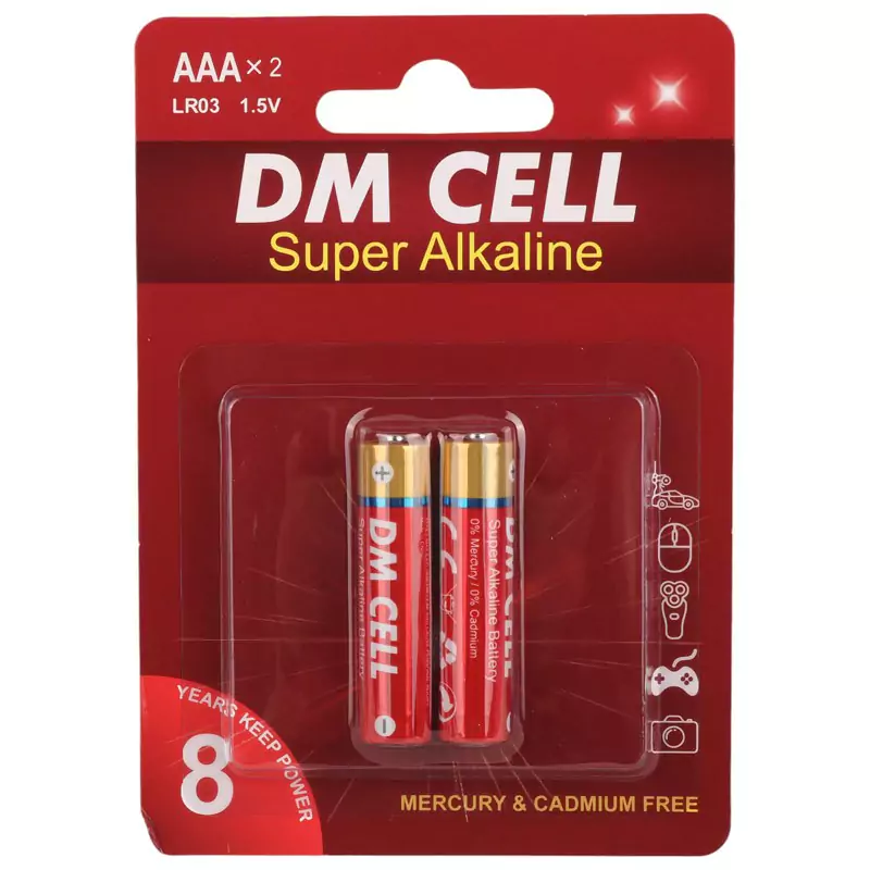 باتری دوتایی نیم قلمی DM Cell Super Alkaline LR03 1.5V AAA