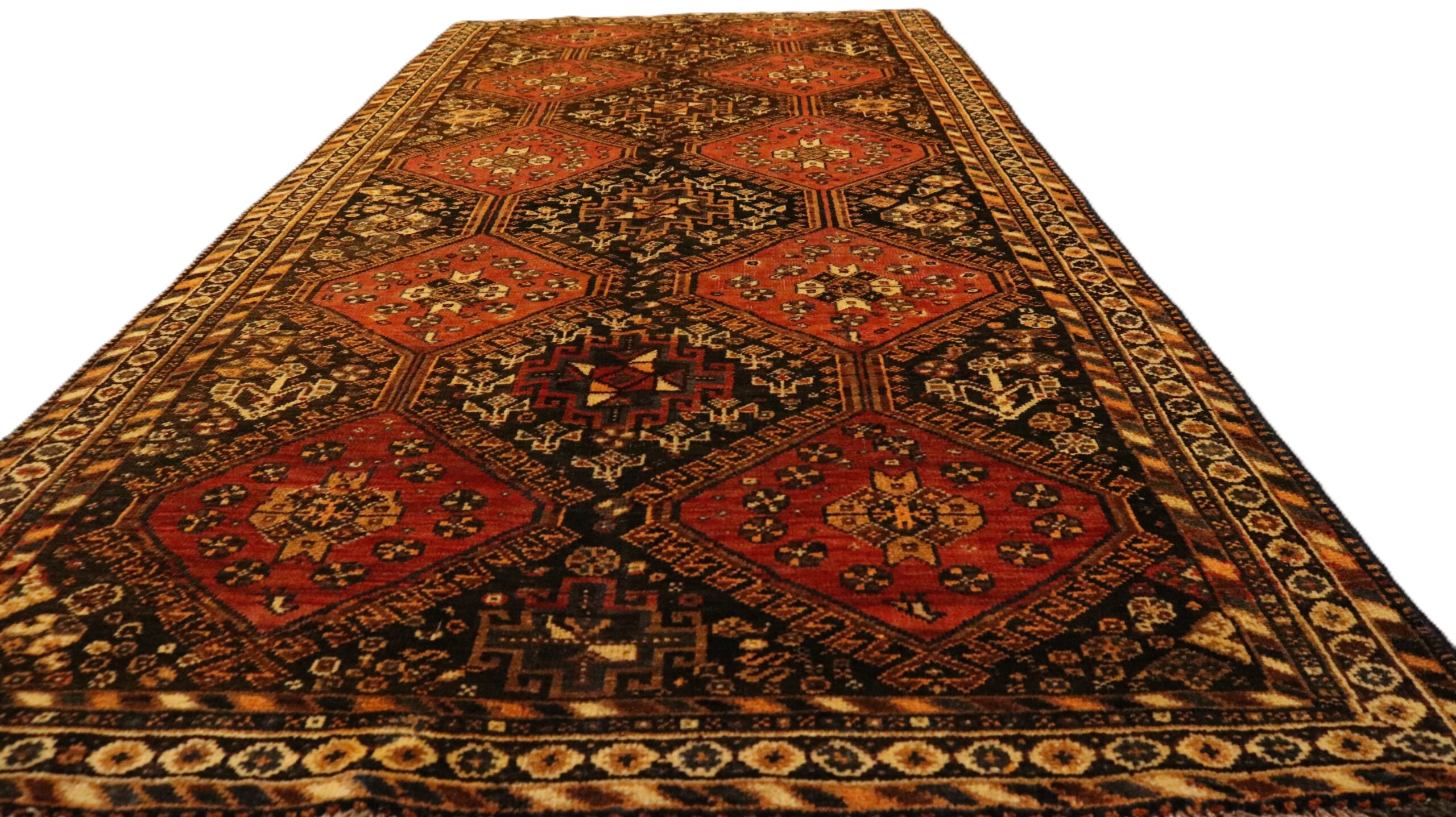 کناره دستبافت قشقایی طرح قابلوزی هندسی (275×127 سانتیمتر)