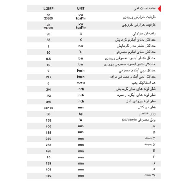 پکیج دیواری گازی ایران رادیاتور مدل L28FF
