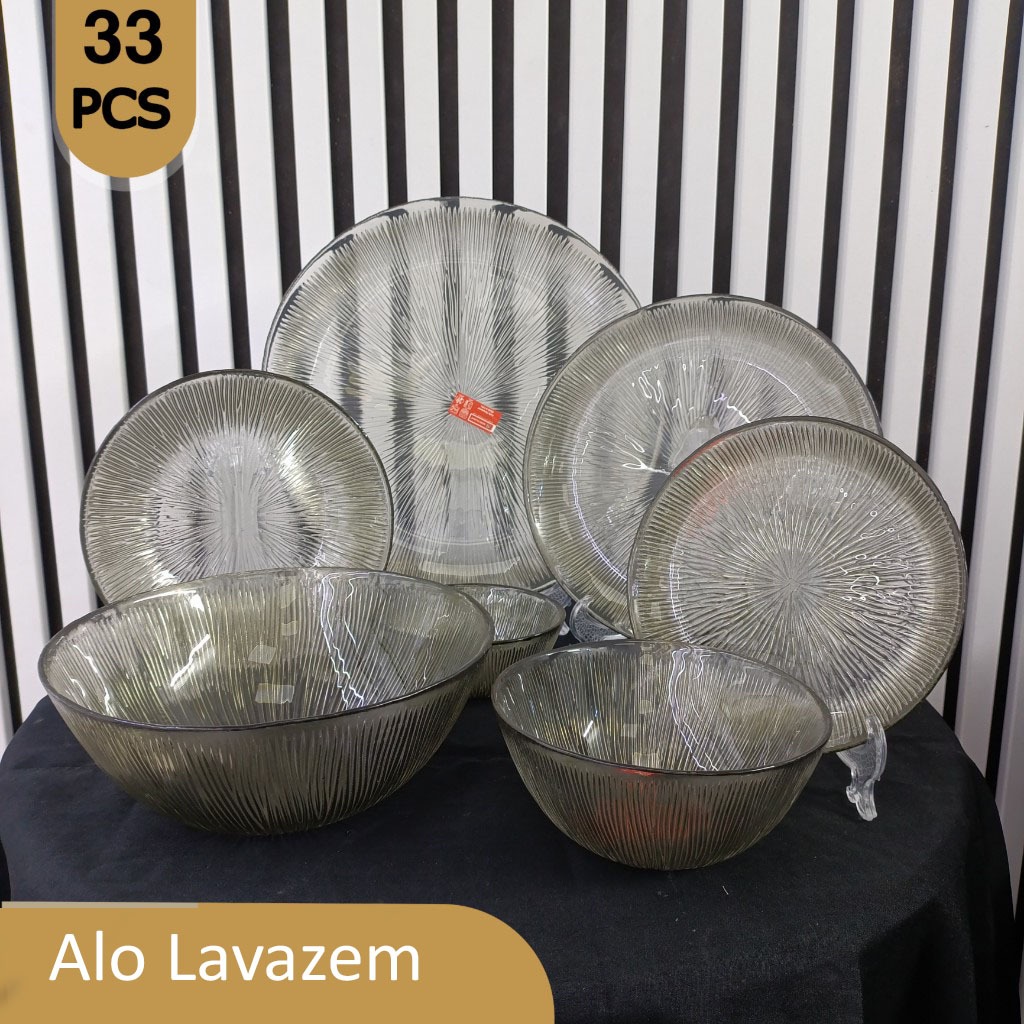 سرویس غذاخوری 33 پارچه طرح سولو شامپاین لب ساده نوری تازه