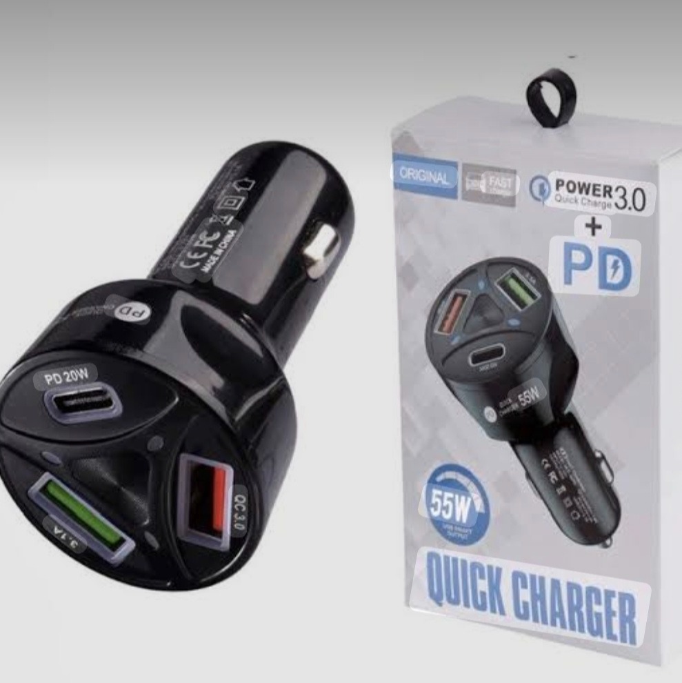 شارژر فندکی سه پورت مدل FAST CHARGER 55Wجدید