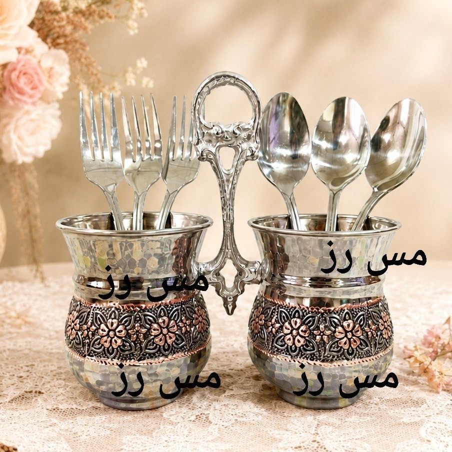 جا قاشقی مسی زنجان کروم تراش شده رنگ ثابت گل برجسته