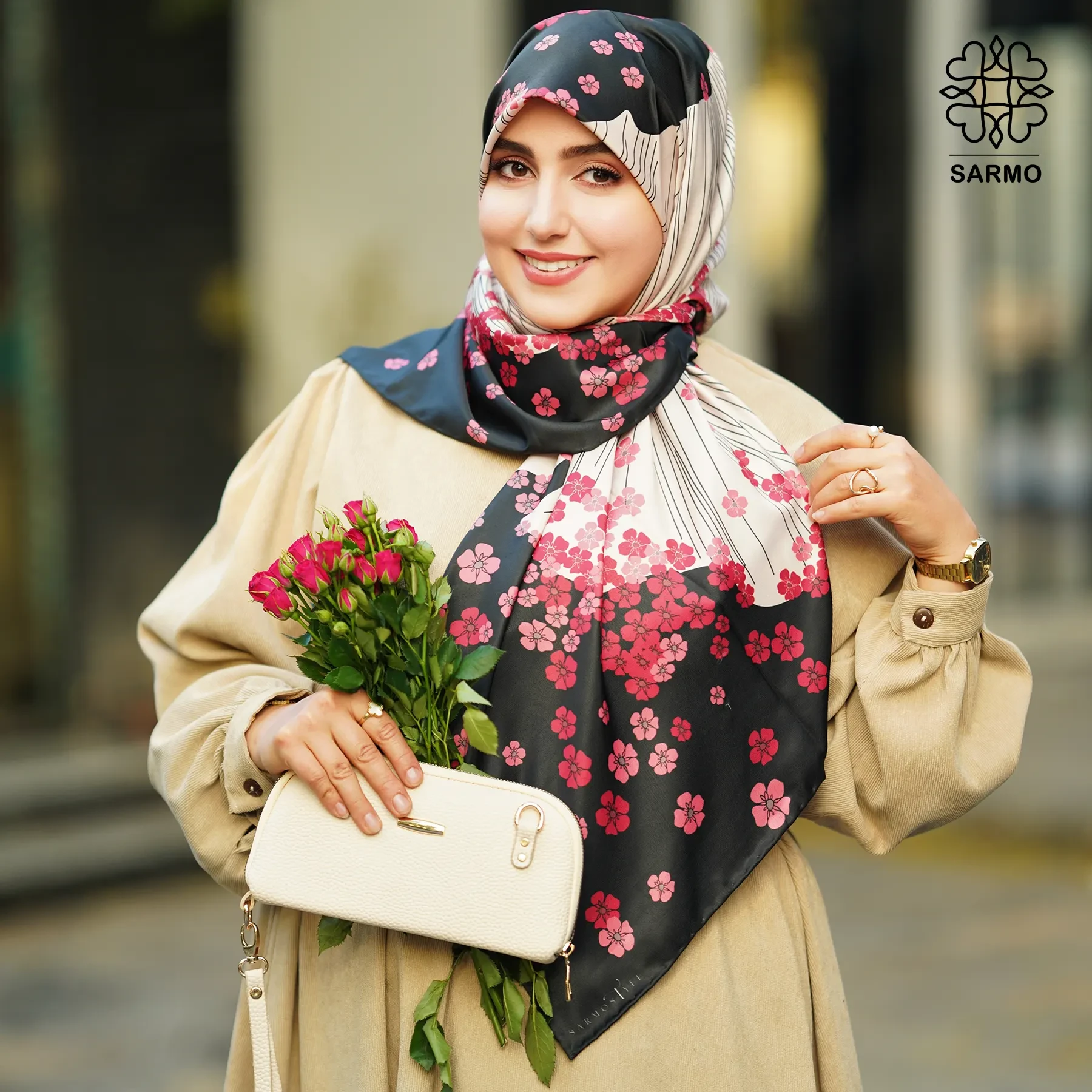 روسری ابریشم توییل شکوفه