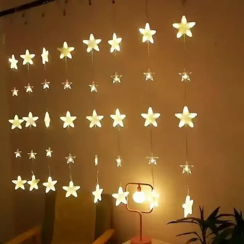 ریسه پرده ای طرح ستاره برفکی 8 آویز 2.5 متری