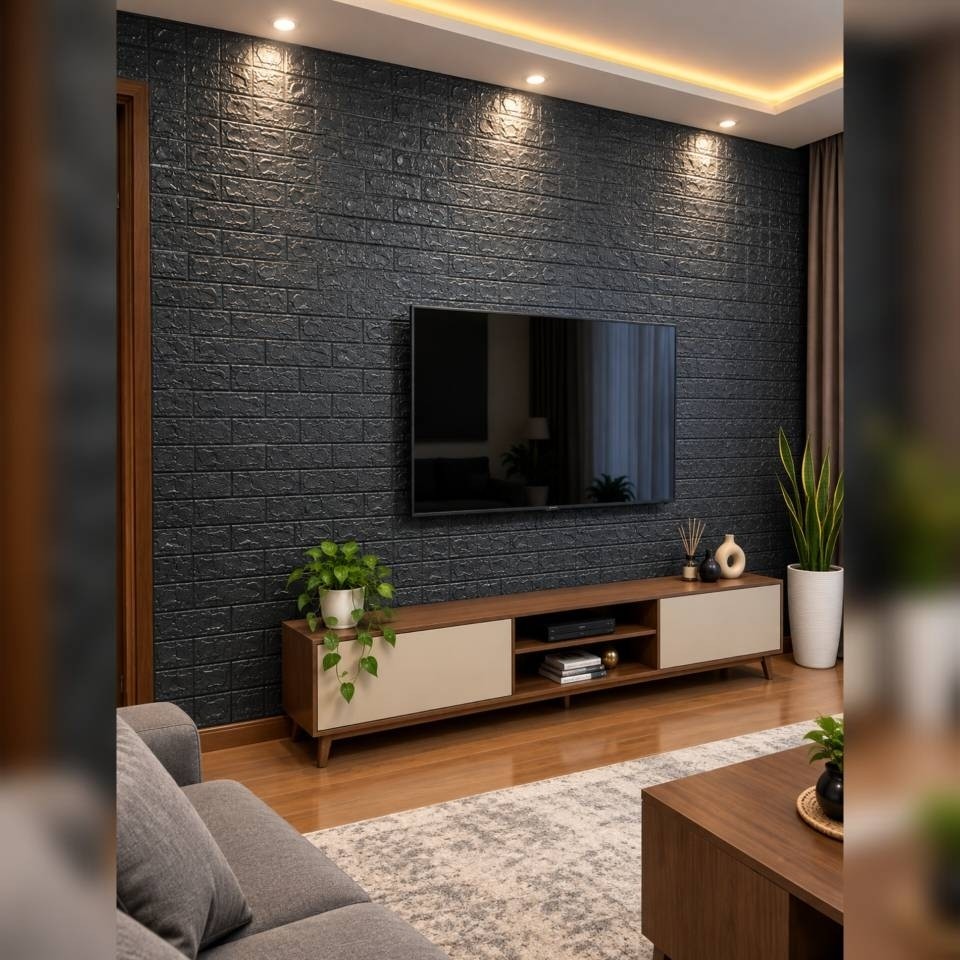 دیوارپوش فومی رولی اجر مشکی پشت چسبدار (ارسال رایگان)جدید