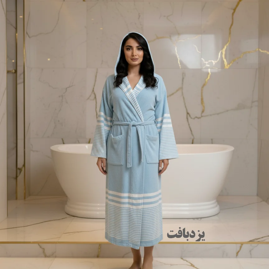 حوله تن پوش نخی یزدی رنگ آبی الماسی