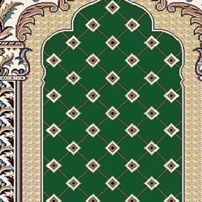 سجاده فرش مسجدی طرح محرابی لوزینشان با ستونهای تزیینی و حاشیه اسلیمی سنتی، طراحی کلاسیک و اصیل ایرانی