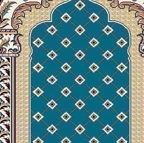 سجاده فرش مسجدی طرح محرابی لوزینشان با ستونهای تزیینی و حاشیه اسلیمی سنتی، طراحی کلاسیک و اصیل ایرانی