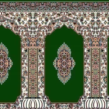 سجاده فرش مسجدی طرح محرابی ترنجدار با نقوش اسلیمی و حاشیههای گلریز، سبک سنتی اصیل ایرانی با قاببندی معماری اسلامی 