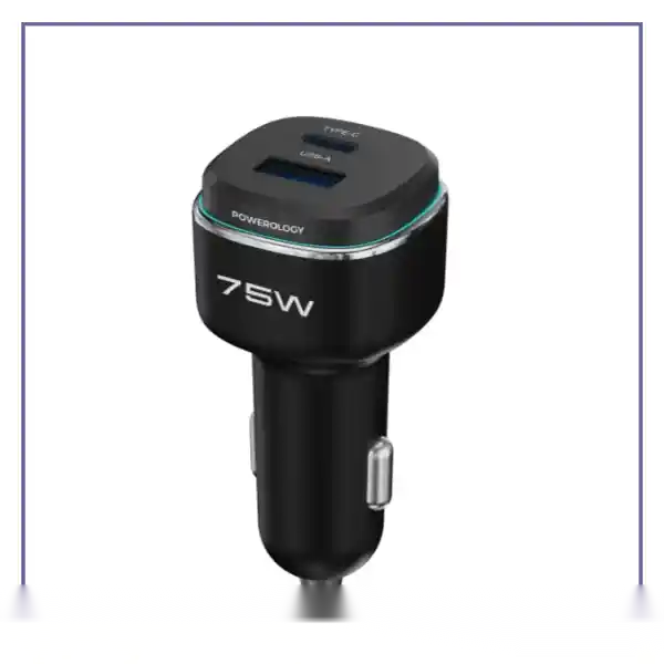 شاژر فندکی دو پورت 75 وات پاورولوژی Powerology 75W Car Charger PCCSR024BK - نقره ایجدید